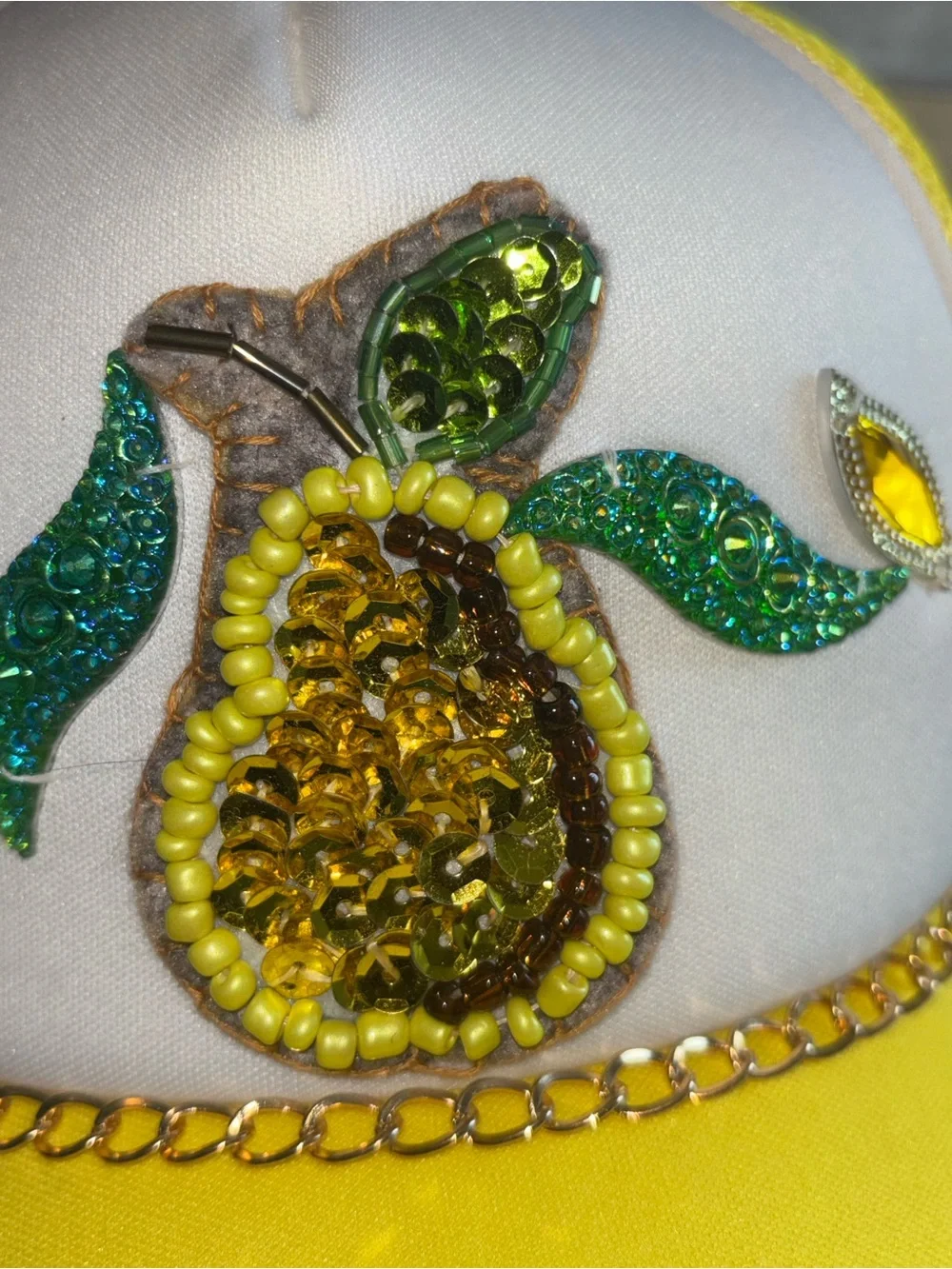 Handmade Embellished White & Yellow Sequin Baseball Cap NWT